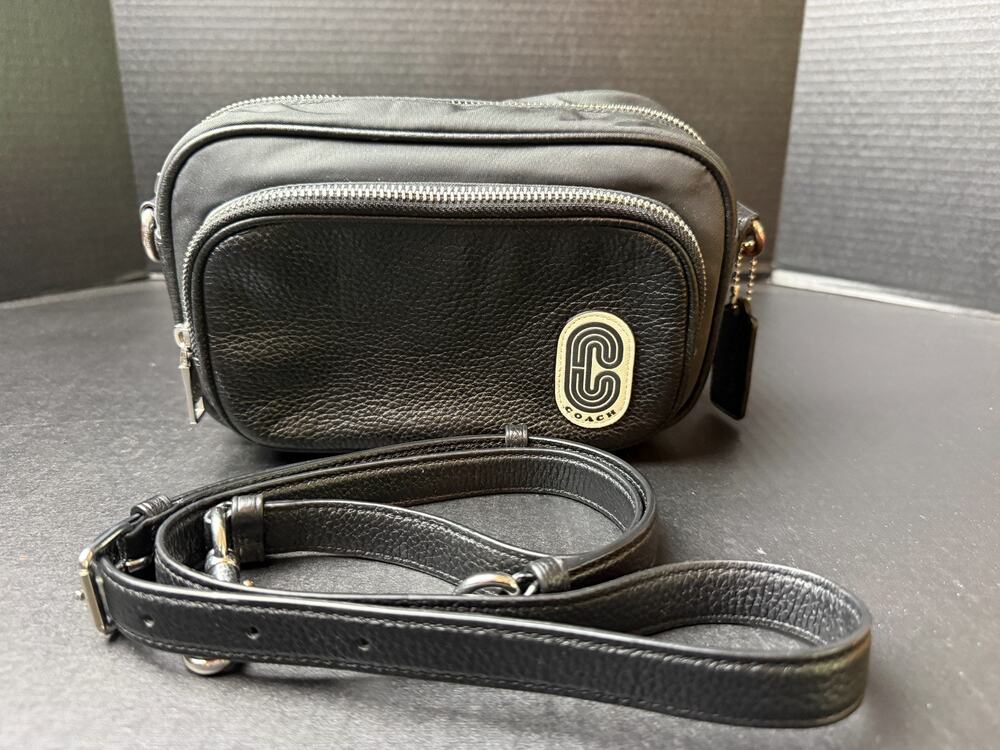 Coach Nylon & Leather Court Crossbody Bag Black